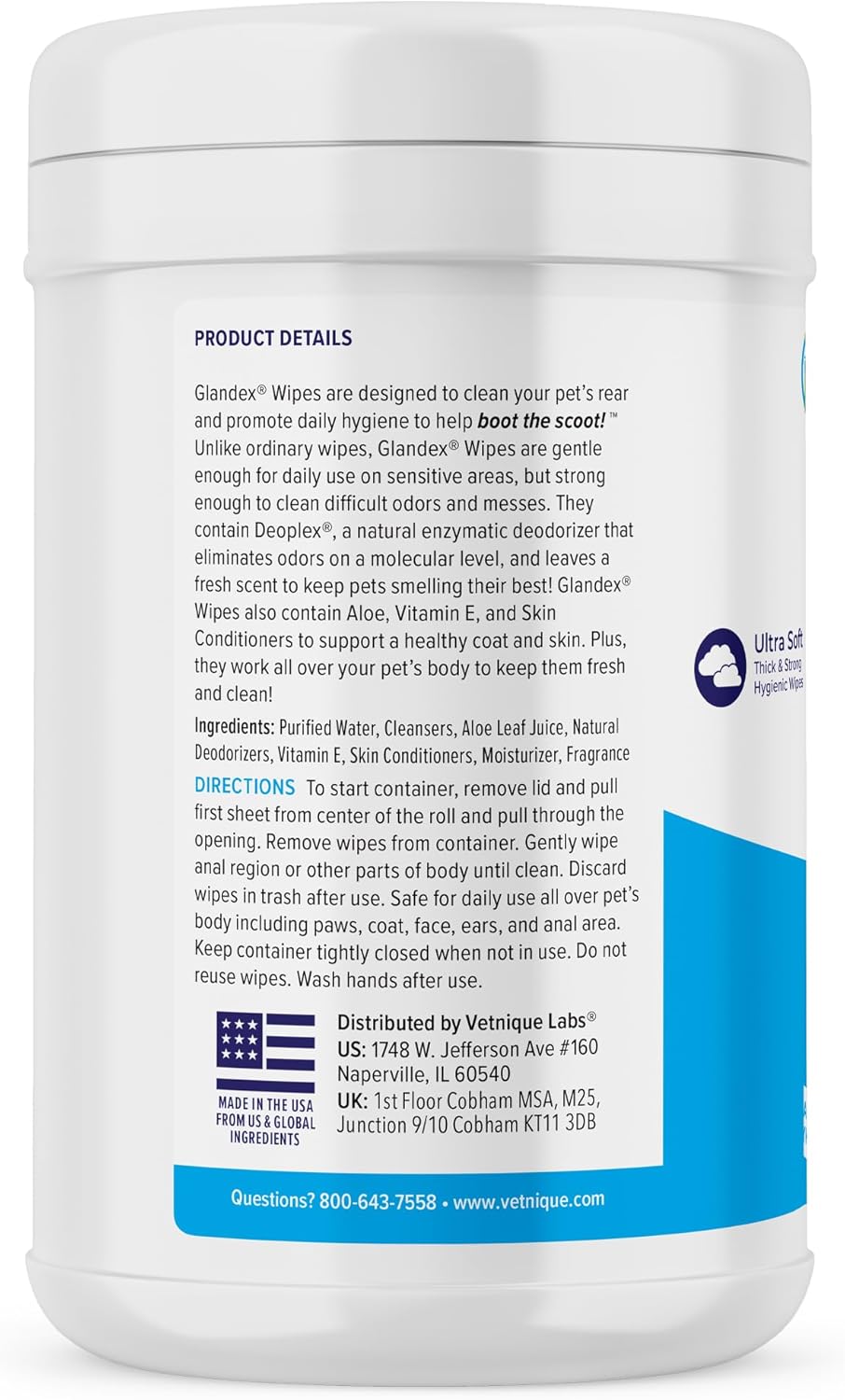 Vetnique Labs Glandex Dog Wipes for Pets Cleansing & Deodorizing Anal Gland Hygienic Dog & Cat