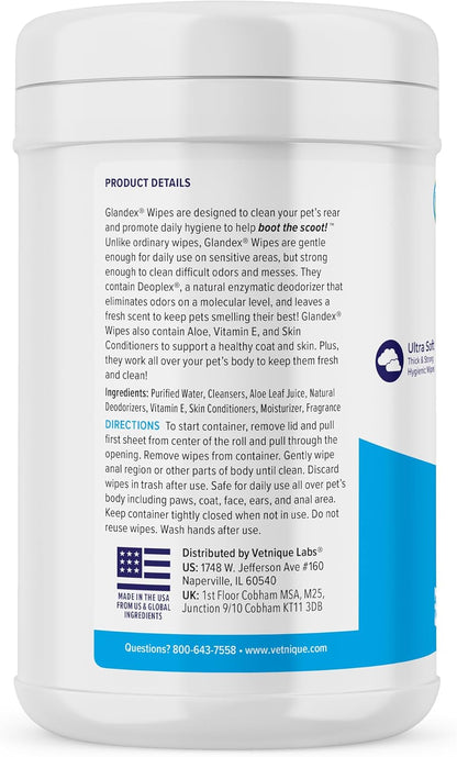 Vetnique Labs Glandex Dog Wipes for Pets Cleansing & Deodorizing Anal Gland Hygienic Dog & Cat