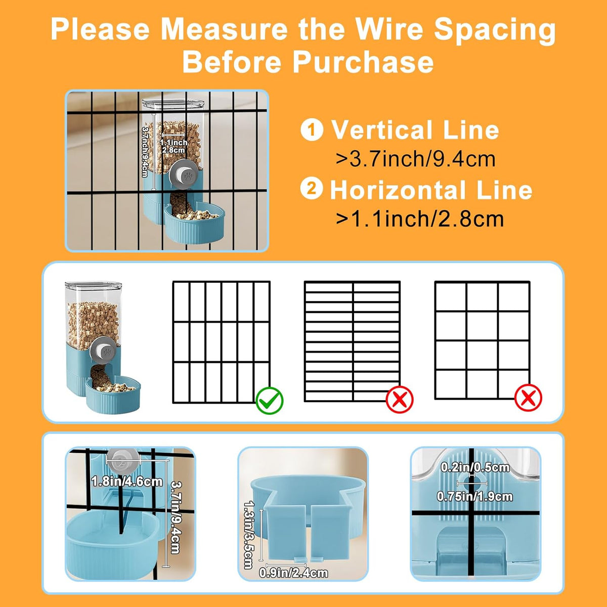 Auto Gravity Food Dispenser for Cage Hanging, 41OZ Capacity Hanging Automatic Pet Cage Feeder, Food