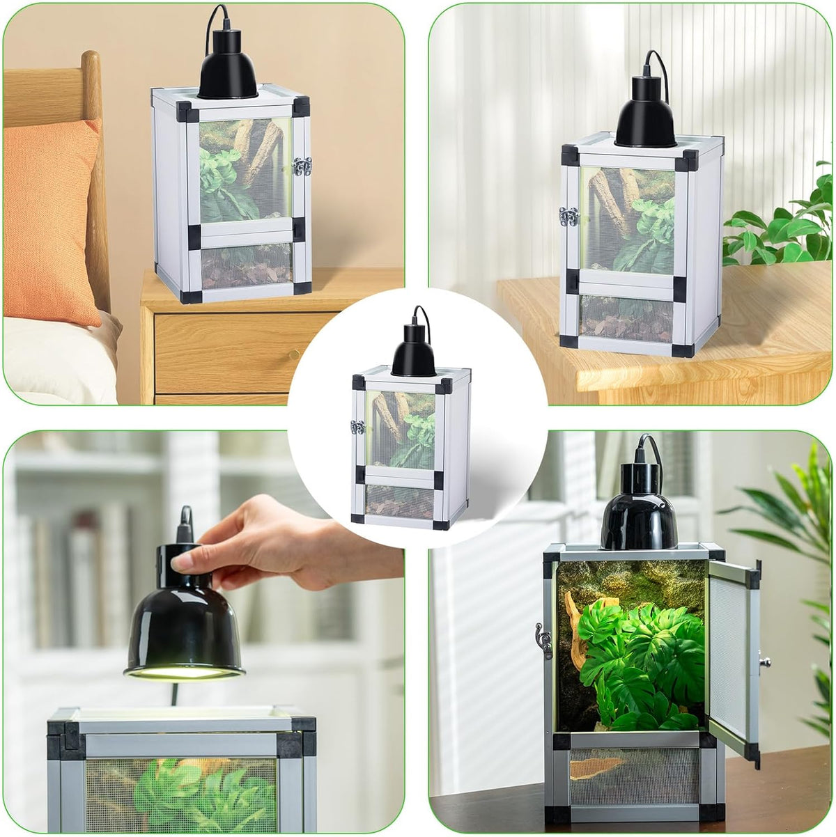 5-Pack Reptile Cage 8" x 8" x 12", Small Hatching Habitat with Screen & Acrylic Doors, Ventilated