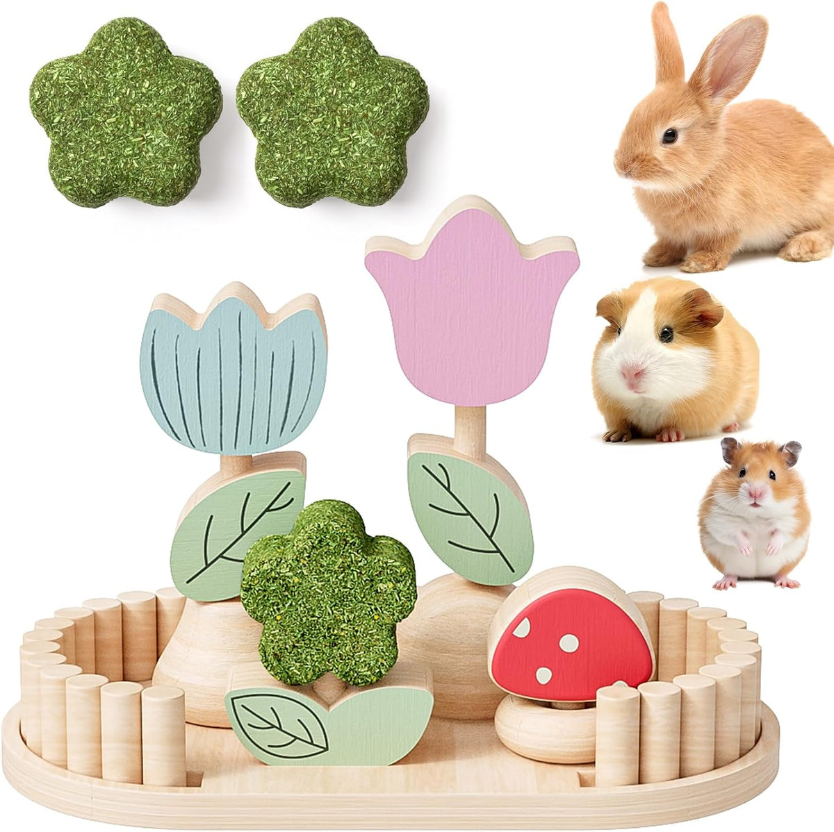 mini&moe Hamster Chew Toys for Teeth - Guinea Pig Chews Enrichment Toys Natural Edible Rabbit Chew
