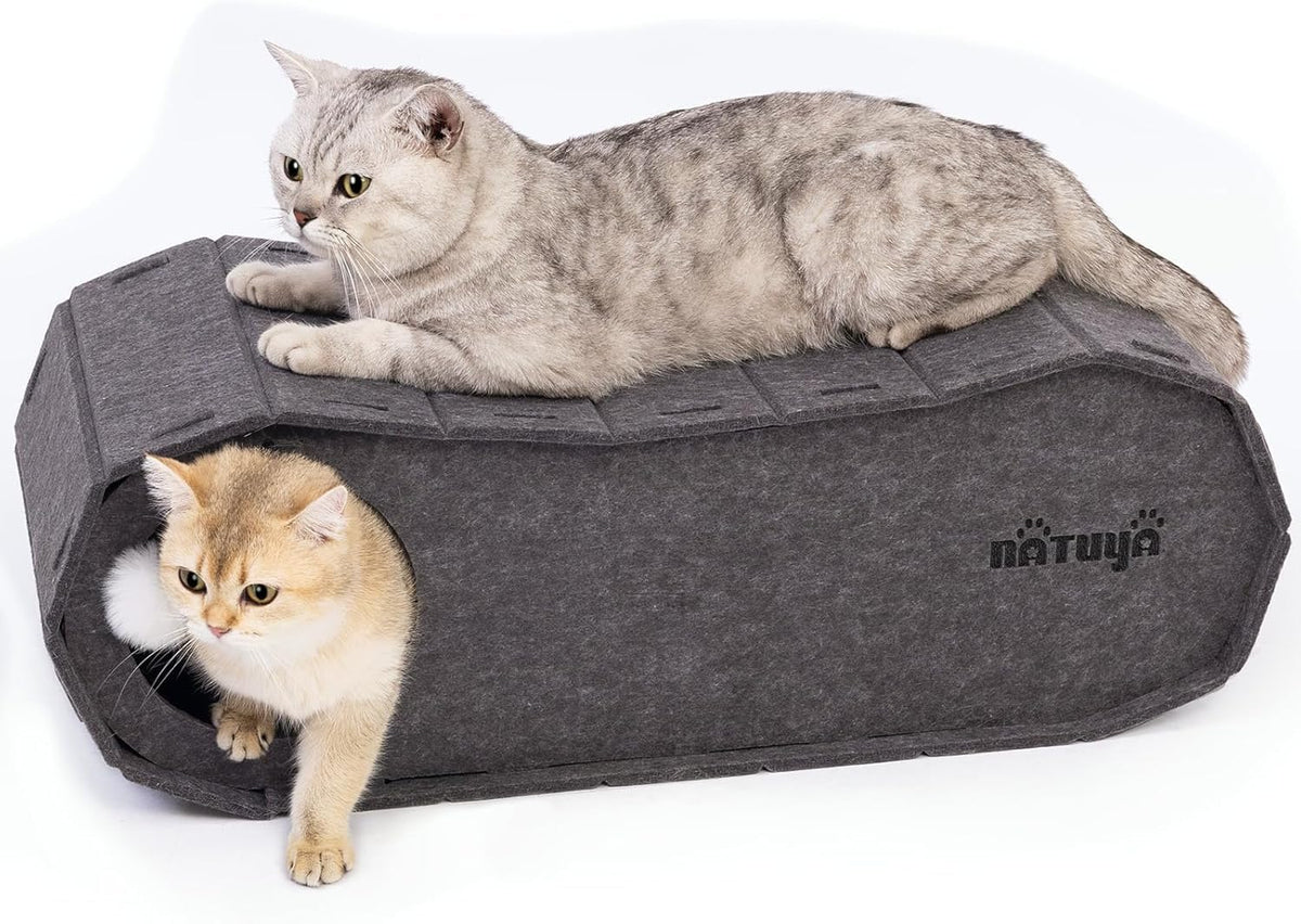 NATUYA Cat Bed Cave for Indoor Cats, Large Cat Lounge Cave Bed with Toy Ball, Enclosed Scratch