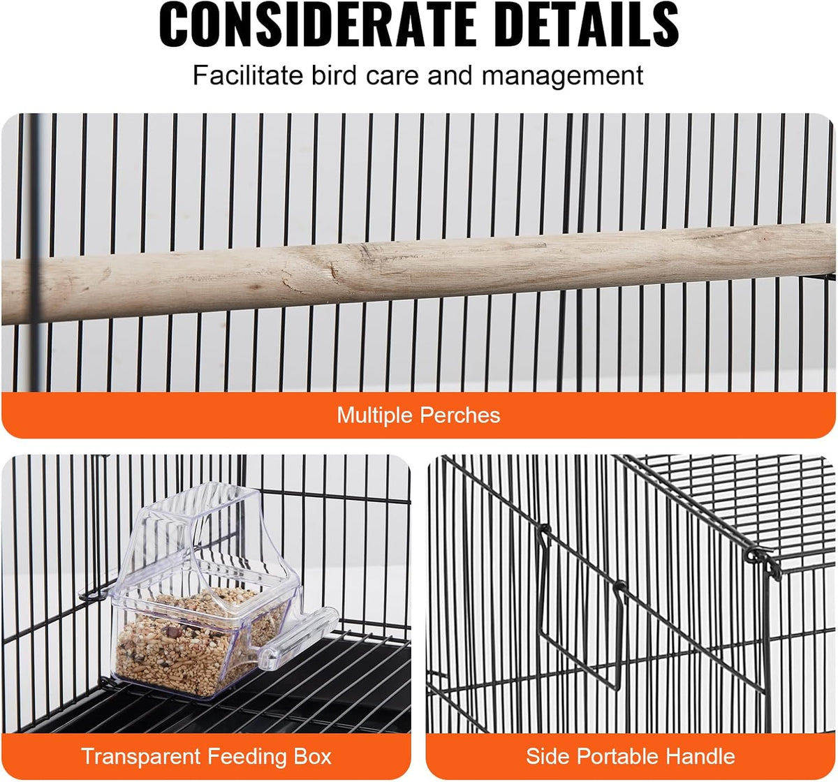 VEVOR 30 Inch Flight Bird Cage, Stackable Bird Cage Parakeet Cage with Slide-Out Tray and Handle