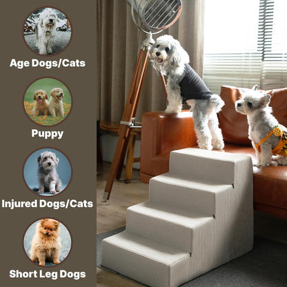 MEWANG Dog Stairs for Small & Medium Dogs and Old Cats –3/4/ 5 Steps High-Density Foam Pet Ramp for