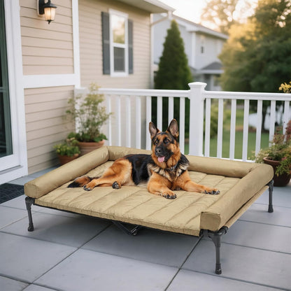 Veehoo Cooling Elevated Dog Bed Add Removable Waterproof Bolster Cushion Mat, Raised Pet Cot with