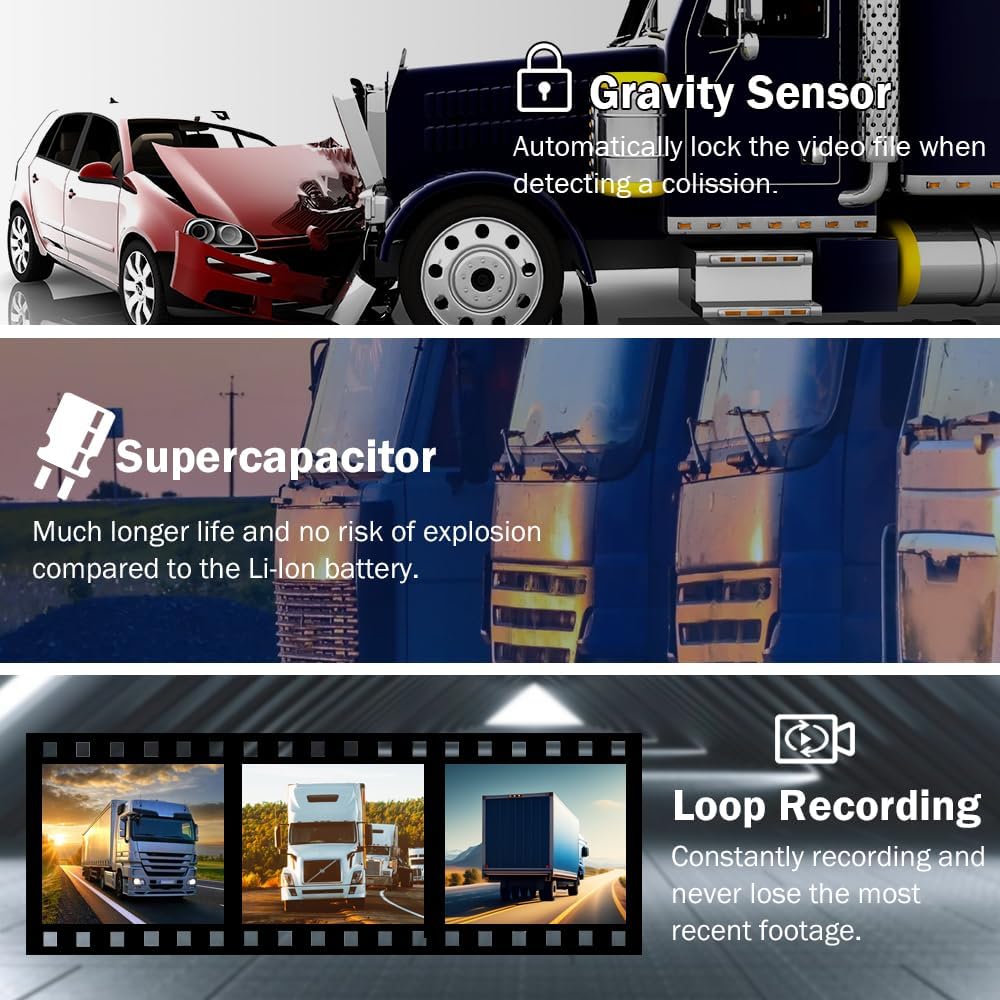 VSYSTO 4CH Truck Dash Camera System DVR Recorder Waterproof Backup Camera Front&Sides&Rear VGA for