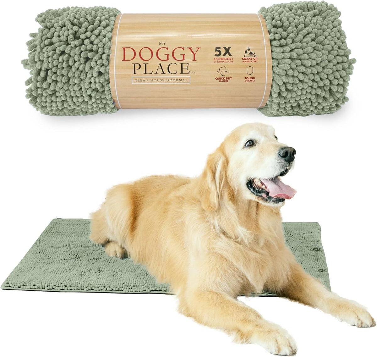 My Doggy Place Microfiber Dog Mat for Muddy Paws, 36" x 26" Sage - Absorbent and Quick-Drying Dog