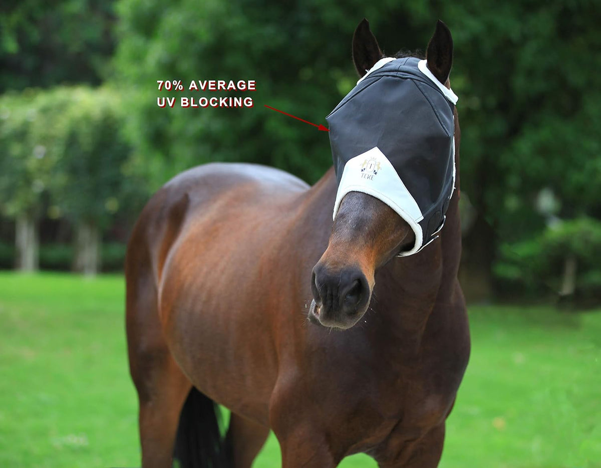 T TEKE Fine Mesh Horse Fly Mask w/No Ears, UV Blocking 3D Eye Visor with Extra Fleece Cushioned