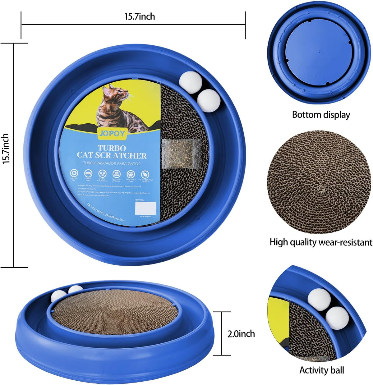 Interactive Cat Scratcher with Two Rotating Balls,Durable Scratch Pad for Indoor Play,Cardboard Cat