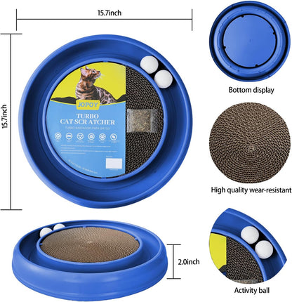 Interactive Cat Scratcher with Two Rotating Balls,Durable Scratch Pad for Indoor Play,Cardboard Cat