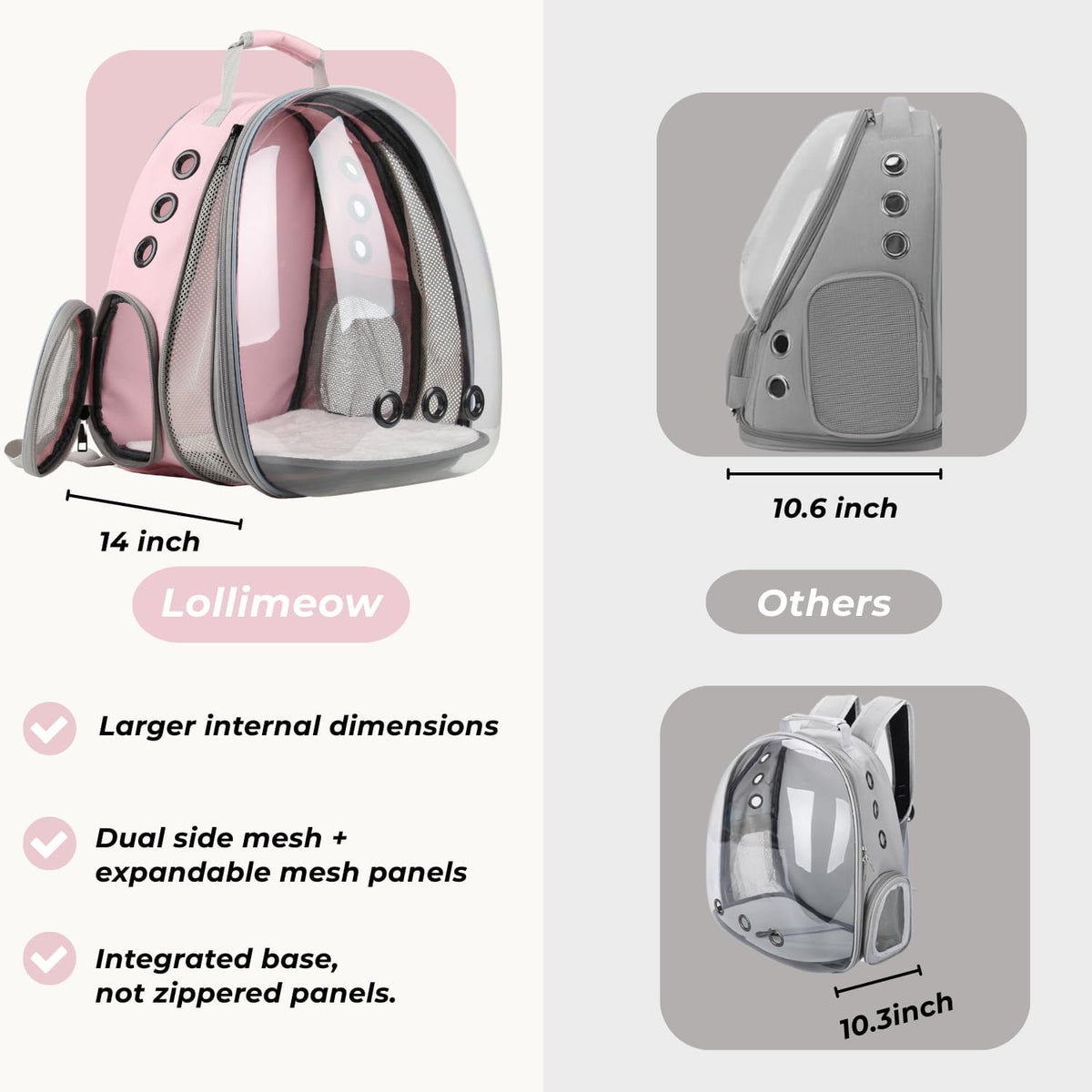 Lollimeow Cat Carrier Backpack, Bubble Expandable Backpack Carrier, Pets and Small