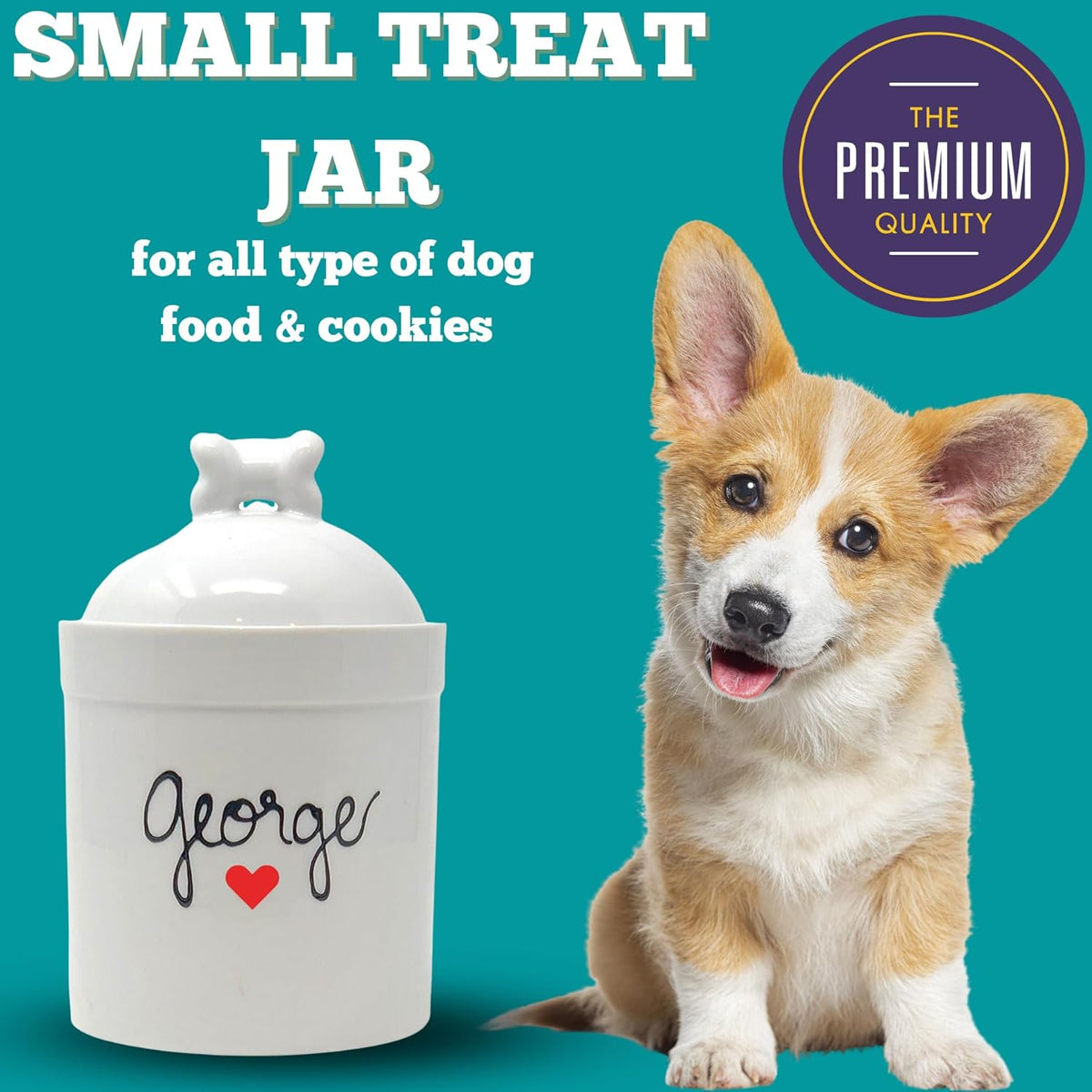 Airtight Pet Treat Container | Dog Cookie Jar Personalized with Name | Small Dog Treat Jar |