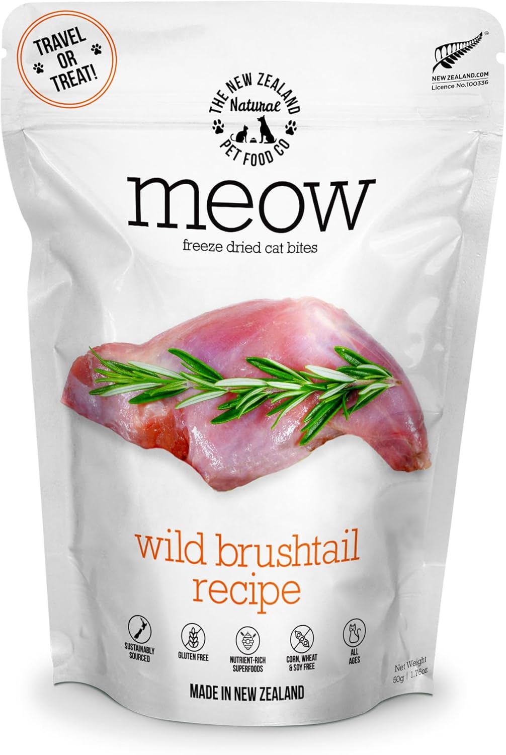 Meow Wild Brushtail Freeze Dried Raw Cat Food, Mixer, or Topper, or Treat - High Protein, Natural