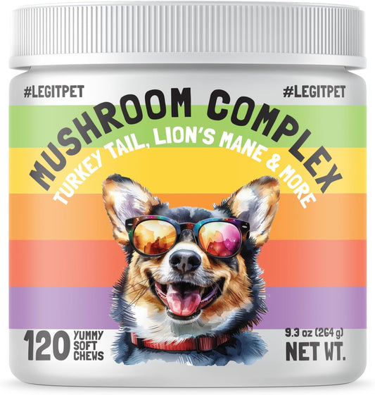 Mushroom Complex Treats for Dogs with Reishi, Shiitake, and Turkey Tail Mushrooms for Cognition and