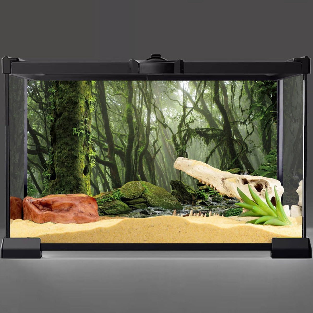 AWERT Foggy Forest Terrarium Background Stream Green Huge Tree Reptile Habitat Background Tropical