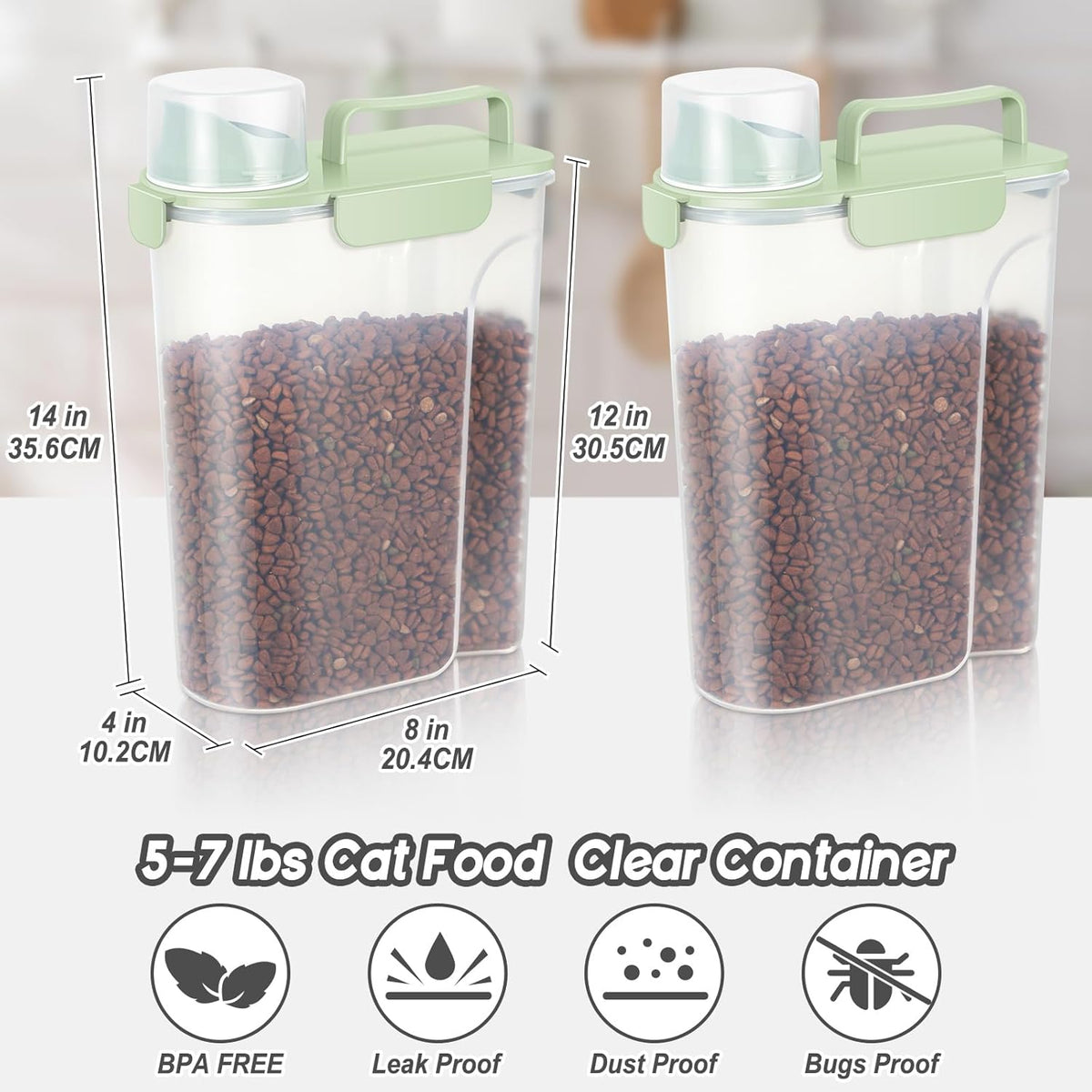 5-7Lbs Dog Cat Food Storage Container with Upgraded Large Nozzle BPA-free, 4 Snap Seals Plastic Pet