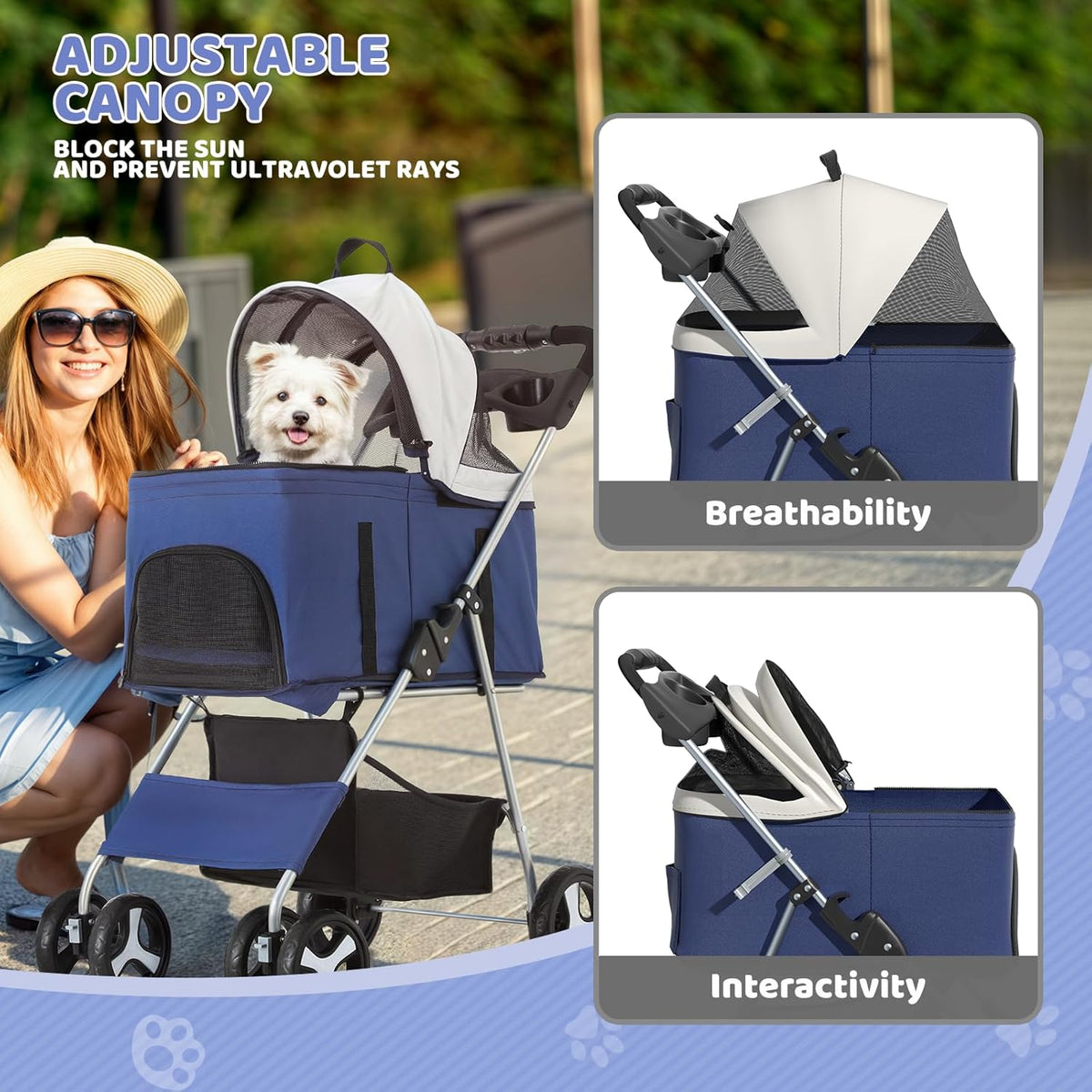 Magshion Foldable Pet Stroller, 3-in-1 Dog Travel Jogger with Detachable Carrier, Cup Holder