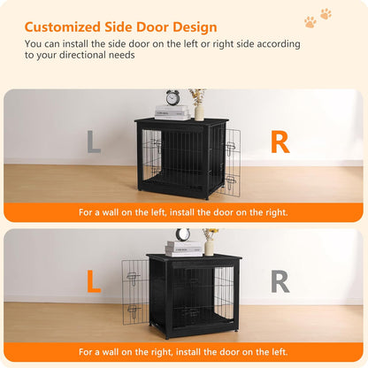 DWANTON Dog Crate Furniture with Cushion, Wooden Kennel Table with Double Doors, Indoor Dog House