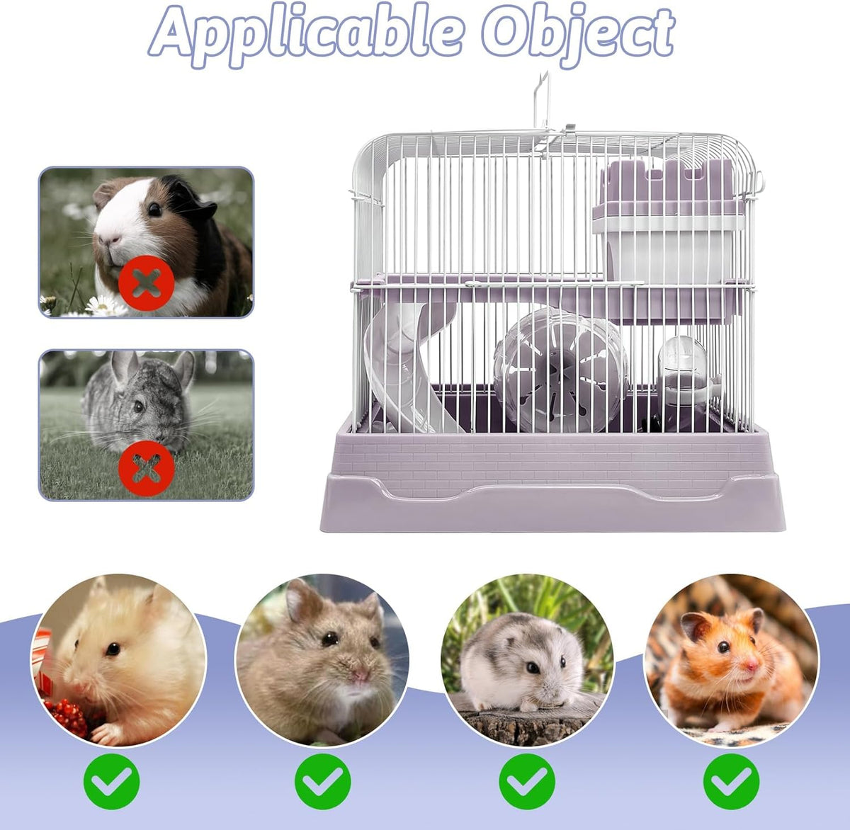 PINVNBY 2-Tier Dwarf Hamster Cage, Hamster Travel Cage Portable Mouse Cage with Running Exercise