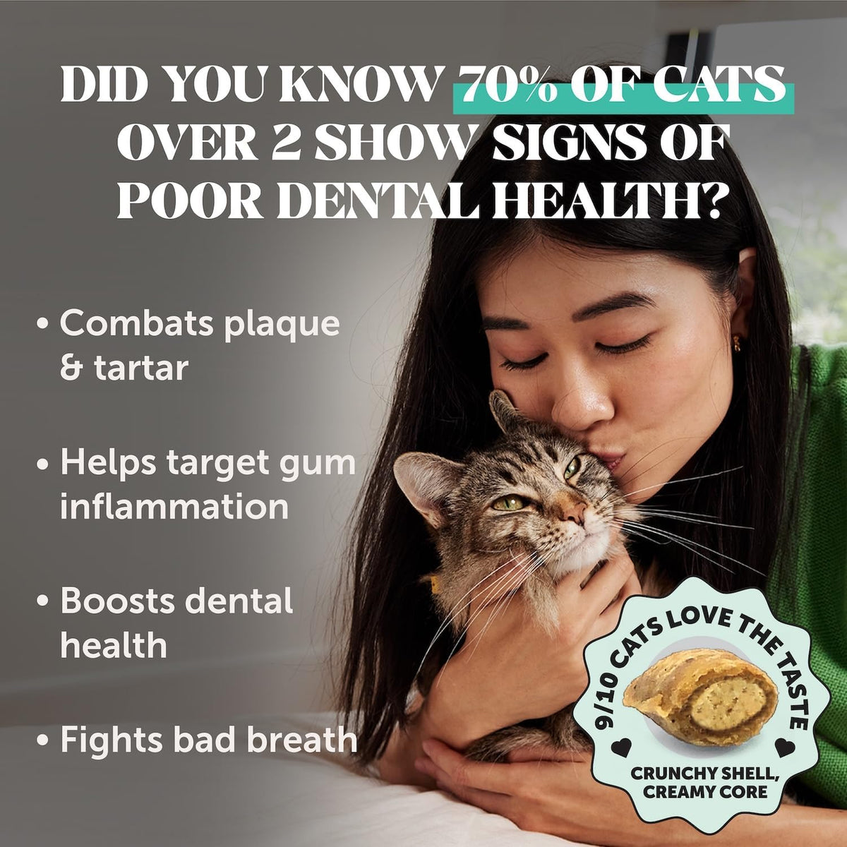 Fresh Dental Bites for Cats - Crunchy & Creamy Cat Dental Treats for Fresh Breath, Plaque + Tartar