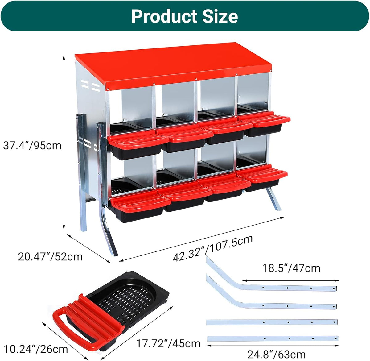 Chicken Nesting Box, 8 Hole 2 Layer Hen Nest Boxes with Legs, Roll Away Eggs Laying Boxes,Cleanable