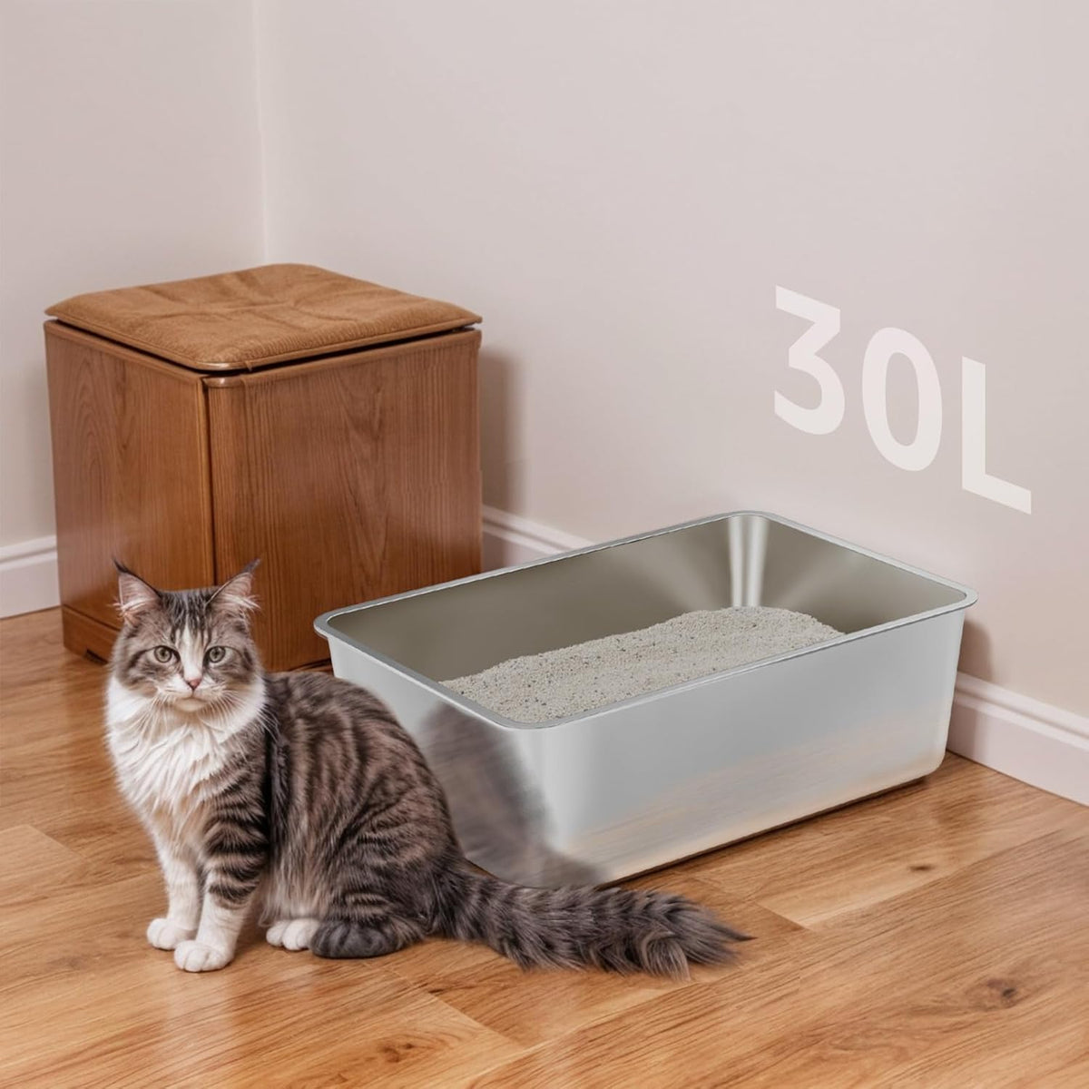 Stainless Steel Litter Box,XXL Metal Cat Litter Box for Big Cats 8IN Deep, Cat LitterBox High Sided