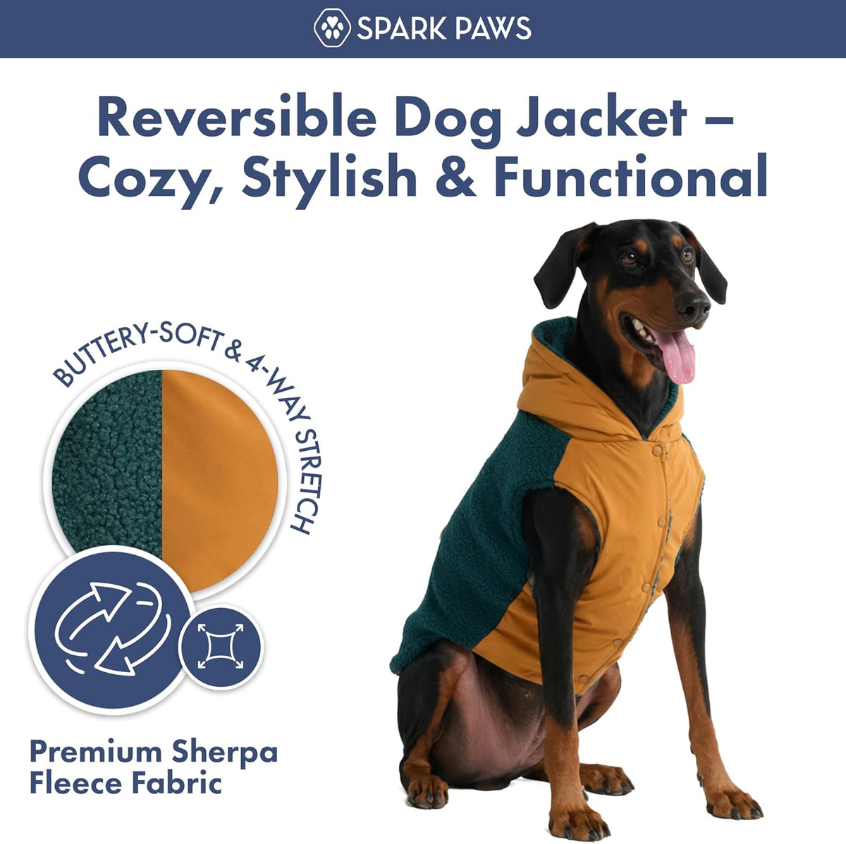 Spark Paws Reversible Dog Sweater, Sherpa Jacket Vest with Warm Fleece Lining, Warm Coat for