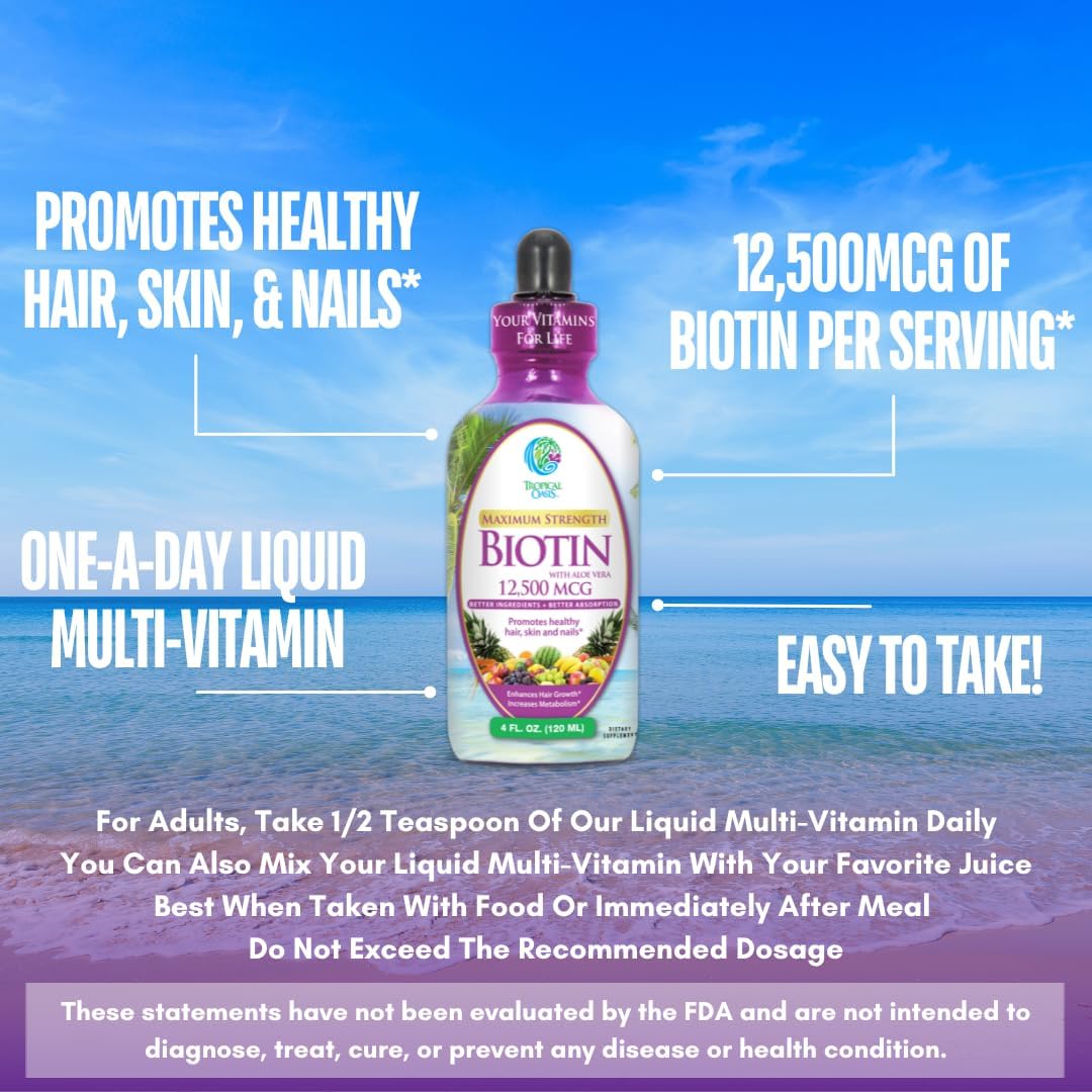 Maximum Strength Liquid Biotin Drops w/ 12,500 MCG – Best Vitamins for Fast Hair Growth, Reduced