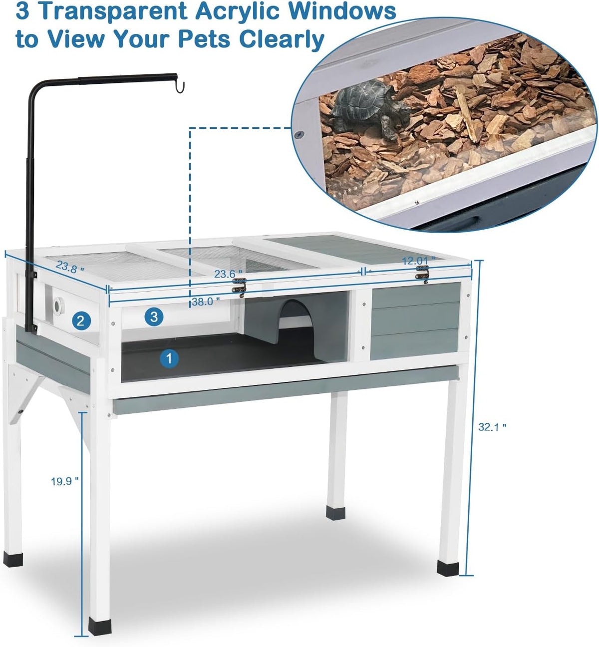 Tortoise Habitat Enclosure Turtle House Indoor Reptile Cage with Hygrothermograph Adjustable Lam