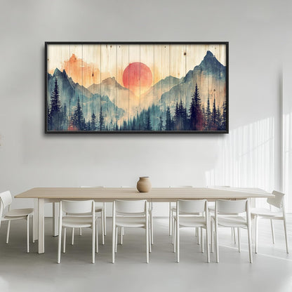 Framed Large Cabin Mountain Wall Art for Living Room, Oversized Rustic Forest Wall Decor, Rustic