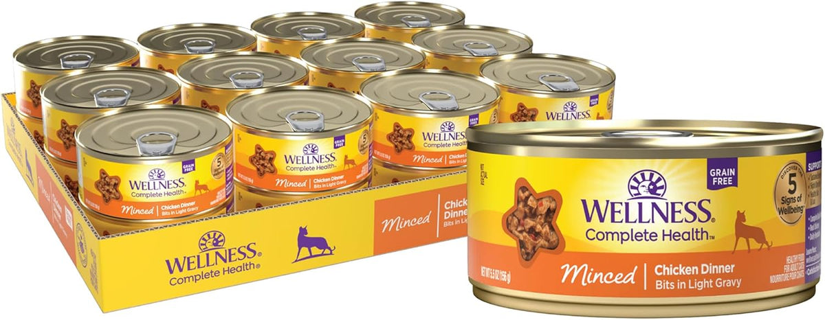 Wellness Complete Health Minced Adult Wet Cat Food, Natural, Protein-Rich, Grain Free, 5.5 Ounce