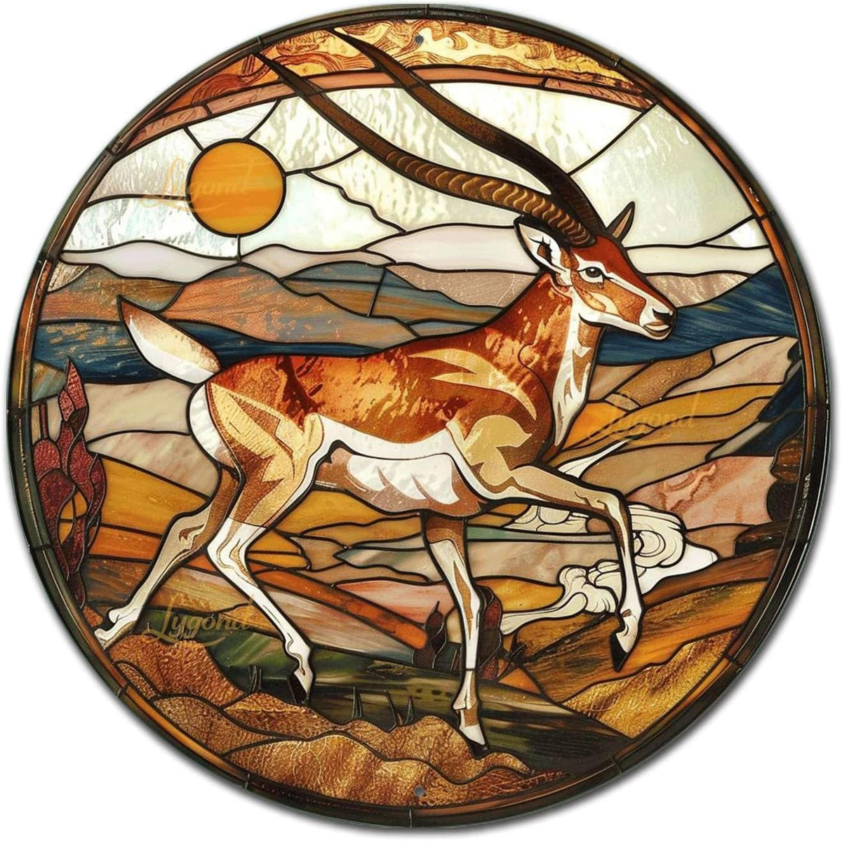 Lygond Metal Sign Tin Sign Circular Stained Glass Pronghorn Bar Signs For Home Bar For Restaurant