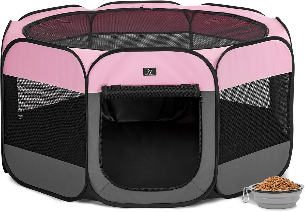 A4Pet Playpen for Dogs Indoor, 49” Dog Playpen Indoor with Bowl, Suitable for Puppies, Kittens, and