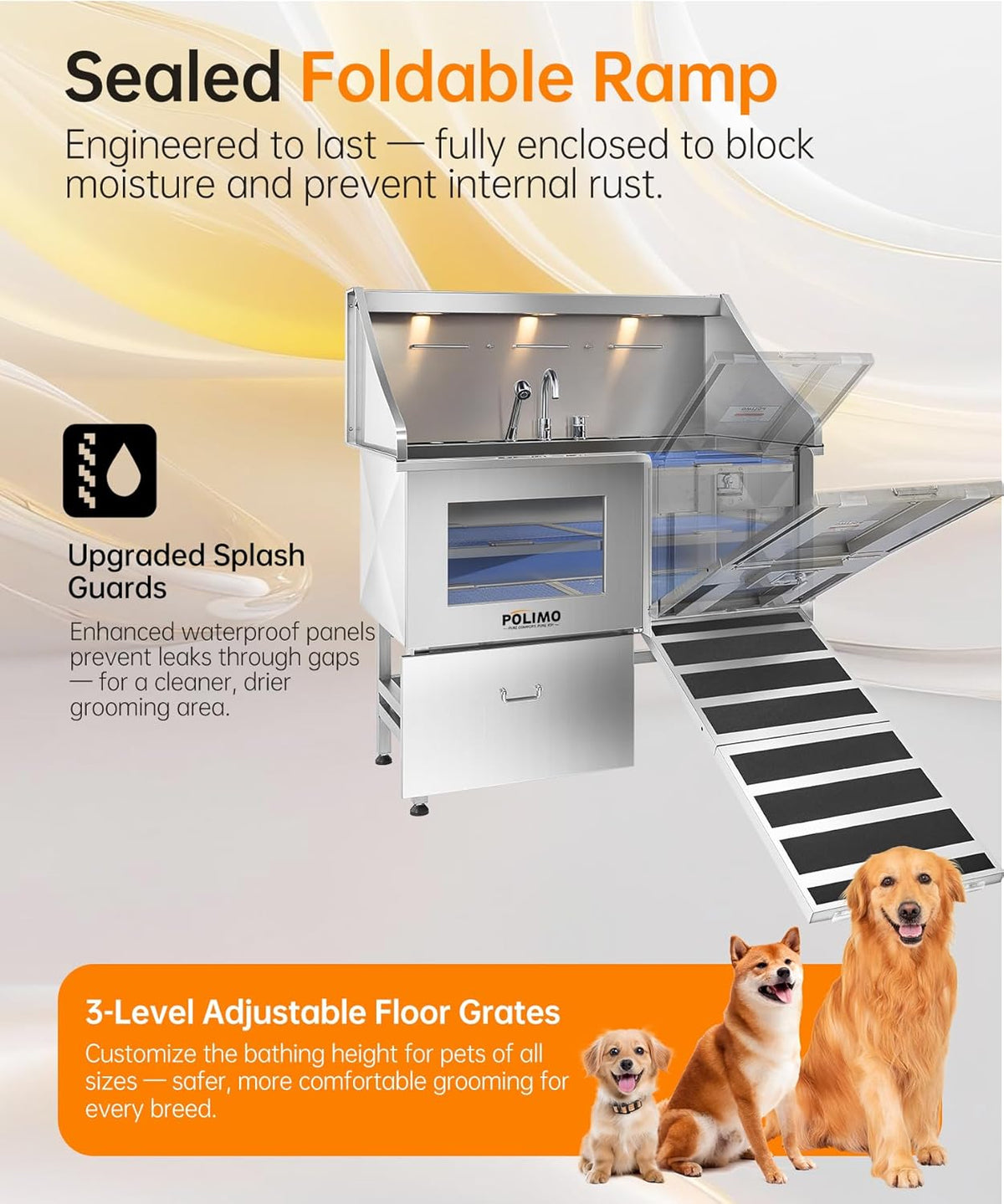 POLIMO Dog Washing Station, LED Professional Stainless Steel Dog Bathing Station 50", Dog Grooming