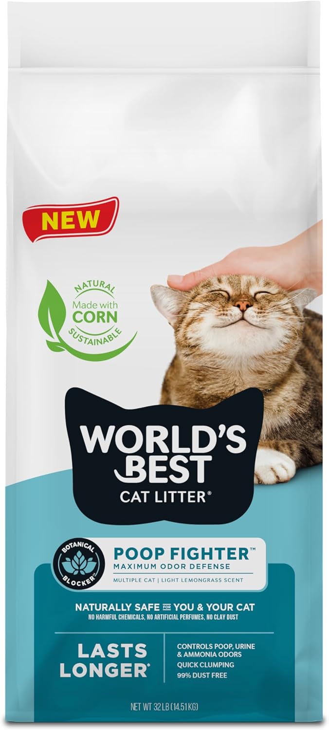 WORLD'S BEST CAT LITTER Poop Fighter Maximum Odor Defense, 32-Pounds - Natural Ingredients, Quick