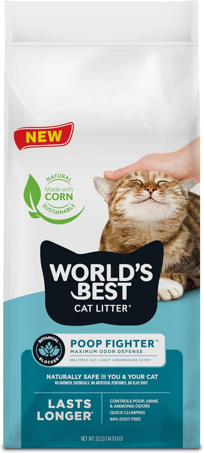WORLD'S BEST CAT LITTER Poop Fighter Maximum Odor Defense, 32-Pounds - Natural Ingredients, Quick
