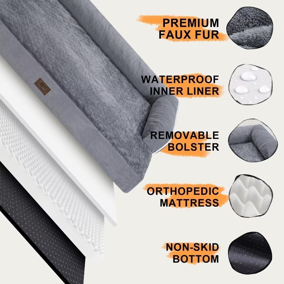 Large Dog Bed Orthopedic Washable - Beds Bolster - Medium XL XLarge Big Dogs - Memory Foam Couch