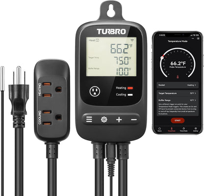 [2 Pack] TURBRO Smart Temperature Controller Heating Cooling, WiFi-Enabled Thermostat with Timer