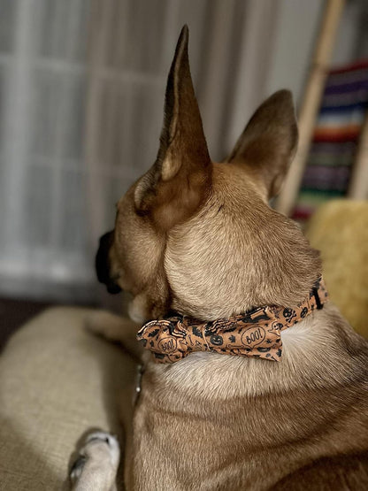 Lionet Paws Halloween Dog Collar with Bowtie - Cute Cotton Adjustable Fall Bowtie Dog Collar with