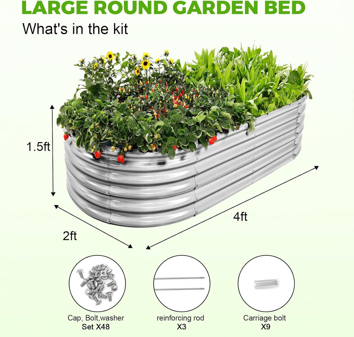 Land Guard 4×2×1.5ft Galvanized Raised Garden Bed Kit, Galvanized Planter Garden Boxes Outdoor