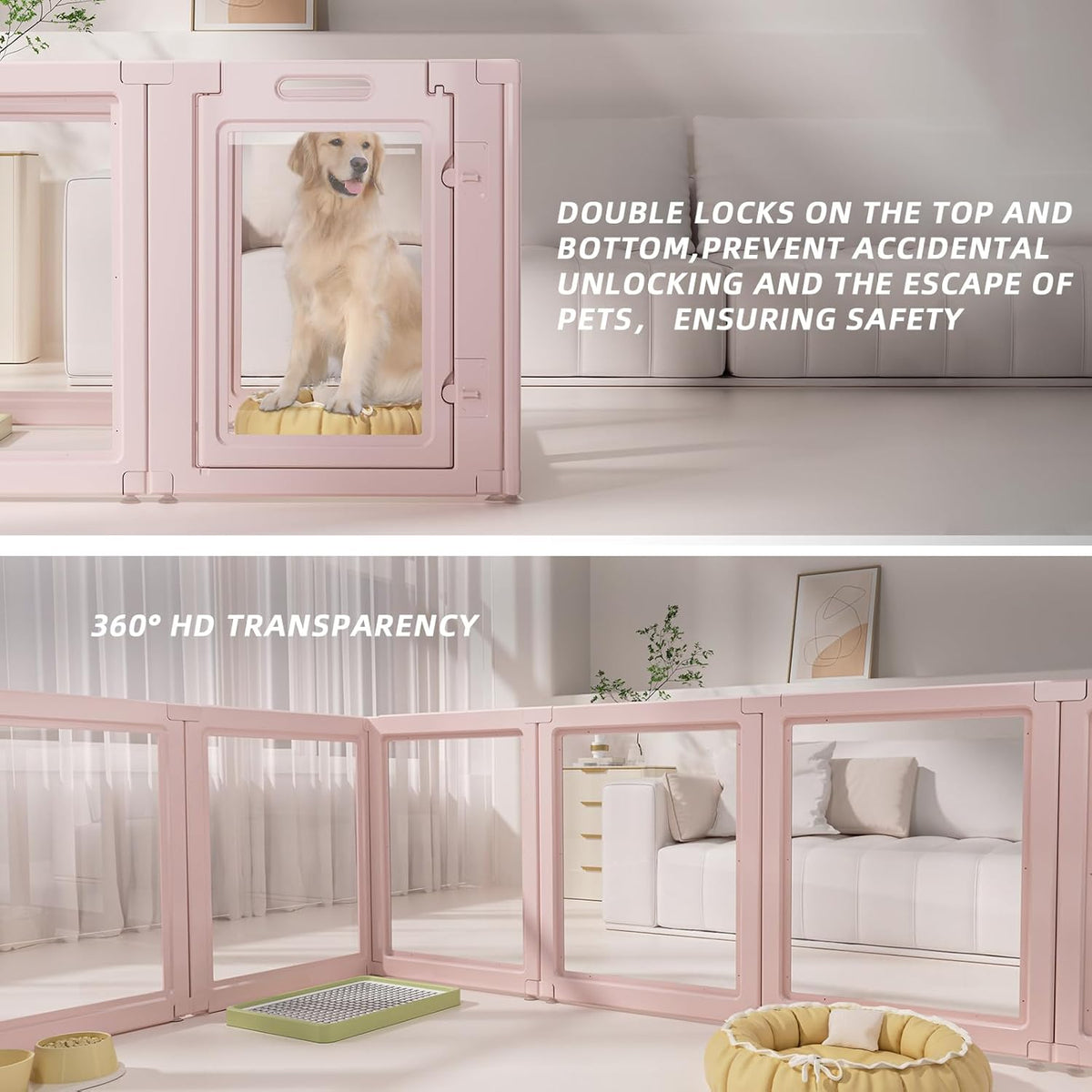 DIY Clear Acrylic Dog Playpen House,Quick Easy Assembly and Disassembly,Strong Floor Suction,Indoor