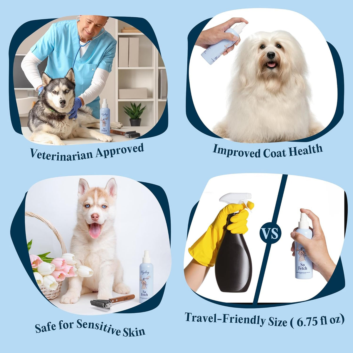 FlyDog Pet Detangler Spray for Dogs & Cats – Leave-in Hair Detangler Spray for Tangle-Free Grooming