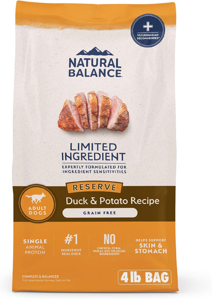 Natural Balance Limited Ingredient Adult Grain-Free Dry Dog Food, Reserve Duck & Potato Recipe, 4