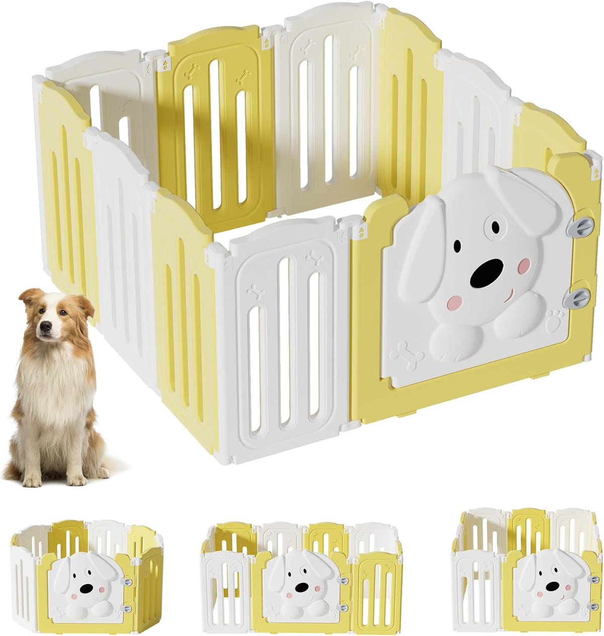 Foldable Dog Play Pen Indoors, Non-Slip Sturdy Puppy Playpen with Door, 25.5" H 10-Panel Adjustable