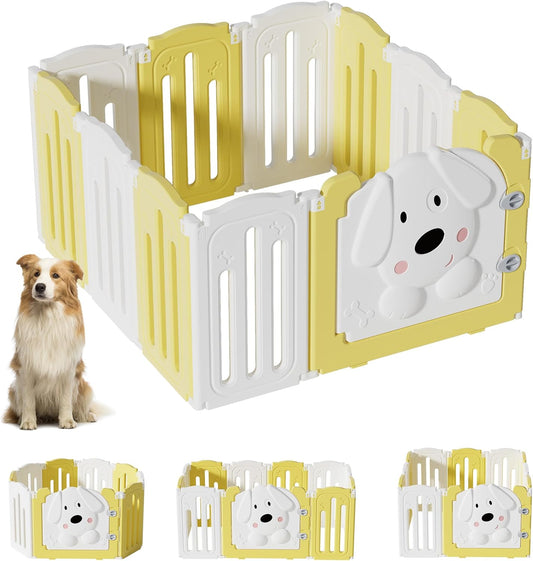 Foldable Dog Play Pen Indoors, Non-Slip Sturdy Puppy Playpen with Door, 25.5" H 10-Panel Adjustable