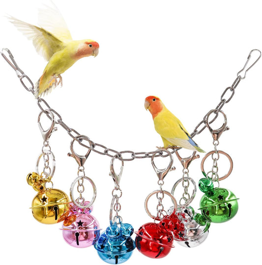 Oooct Bird Swing Bells Toys, Colorful Parrot Metal Bells, Hanging Bird Chewing Toys, Bird Cage