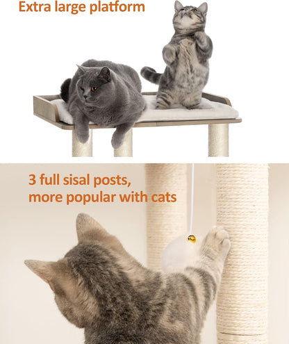 FourFurPets 26.7in Large Cat Tree Tower Condo, Cat Scratch Posts for Indoor Cats, Big Plate, Three