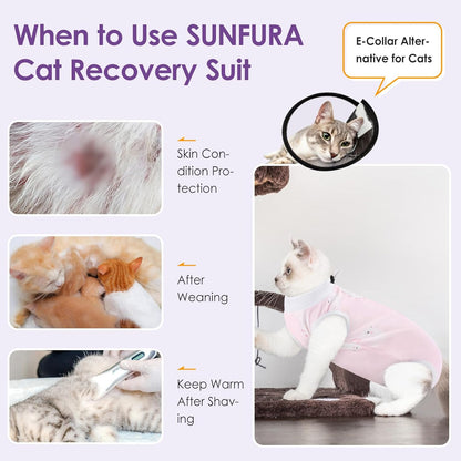 SUNFURA Cat Recovery Suit, Kitten Surgical Full Bodysuit for Abdominal Wound Protector Anti Licking