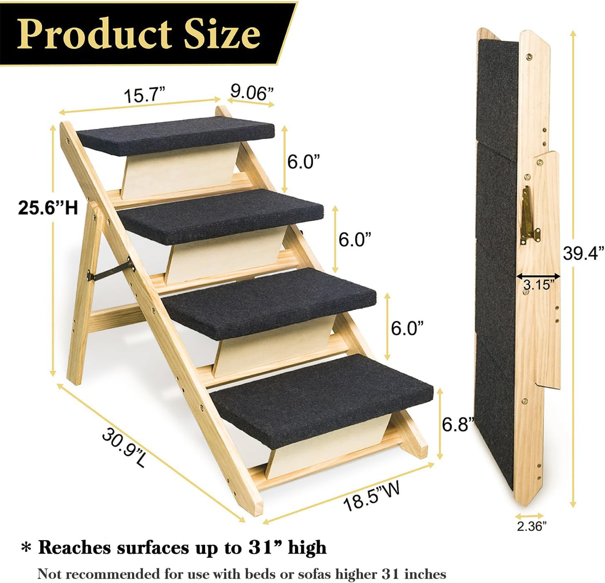 BRIKY 2-in-1 Dog Stairs/Ramp with 4 Steps, Foldable Dog Stairs for High Beds Cars Couch, Durable