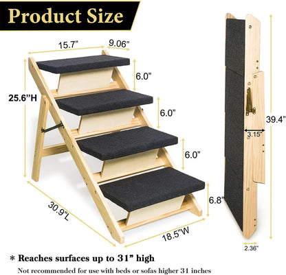 BRIKY 2-in-1 Dog Stairs/Ramp with 4 Steps, Foldable Dog Stairs for High Beds Cars Couch, Durable